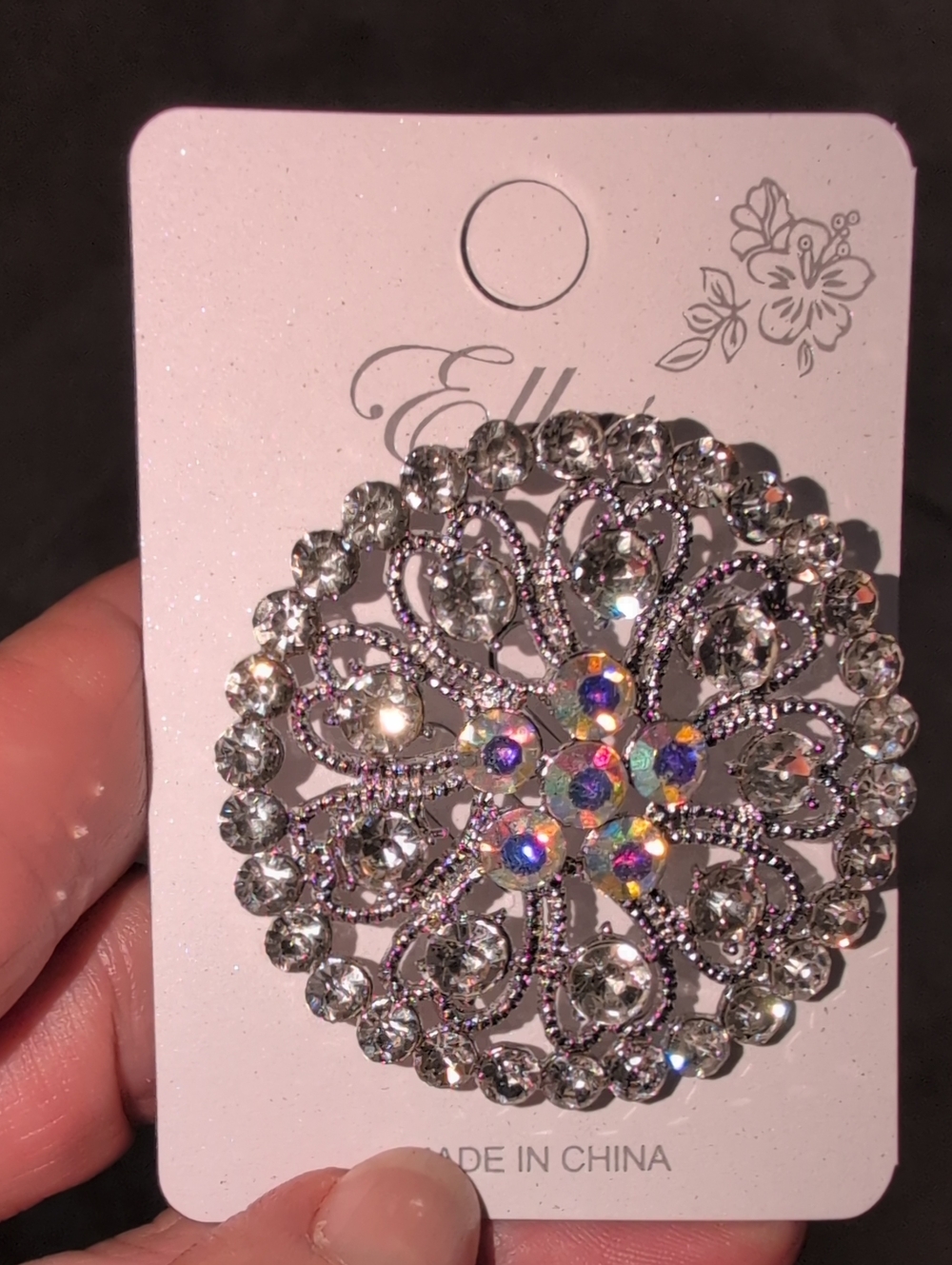 Elle Silver Crystal Floral Brooch with Aurora Accents